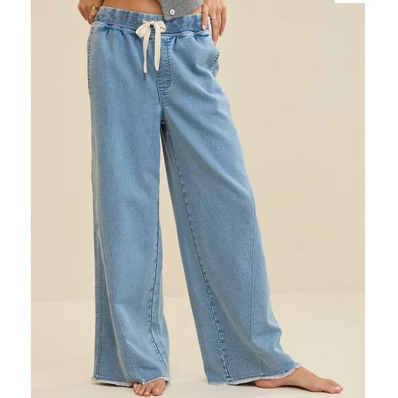 aerie Pants - Aerie Soft Landing Pull On Trouser Medium Wash Womens L Loungewear Boho Comfort